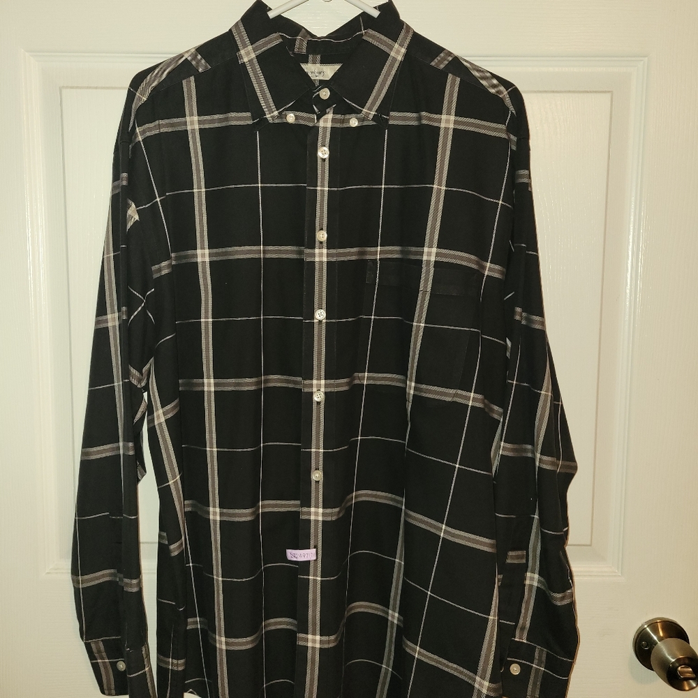 Turnbury Men's Button Down Plaid Dress Shirt - Large (Black)